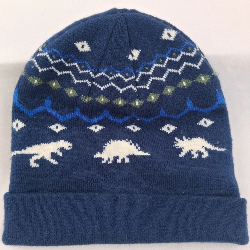 Carters‎ Kids Blue Dinosaur Fair Isle Knit Beanie Hat Toddler Size 2T 4T